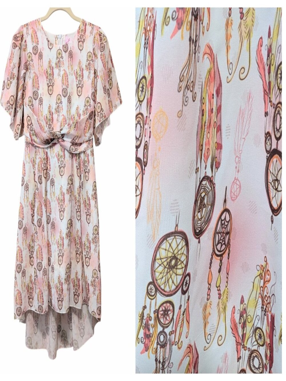 Shrawanti Girls Size 32 (L/XL) Dreamcatcher Flutter Sleeve Hi Lo Back Tie Dress